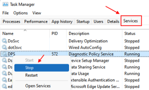 service host diagnostic policy